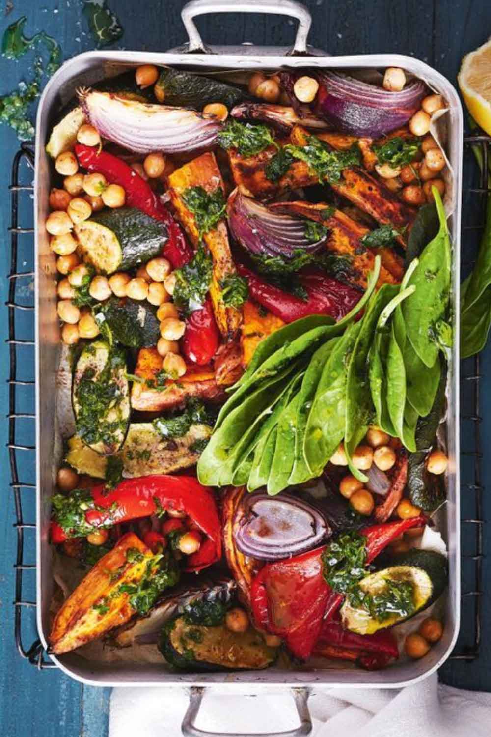 Healthy Baked Sweet Potato, Red Onion and Chickpeas