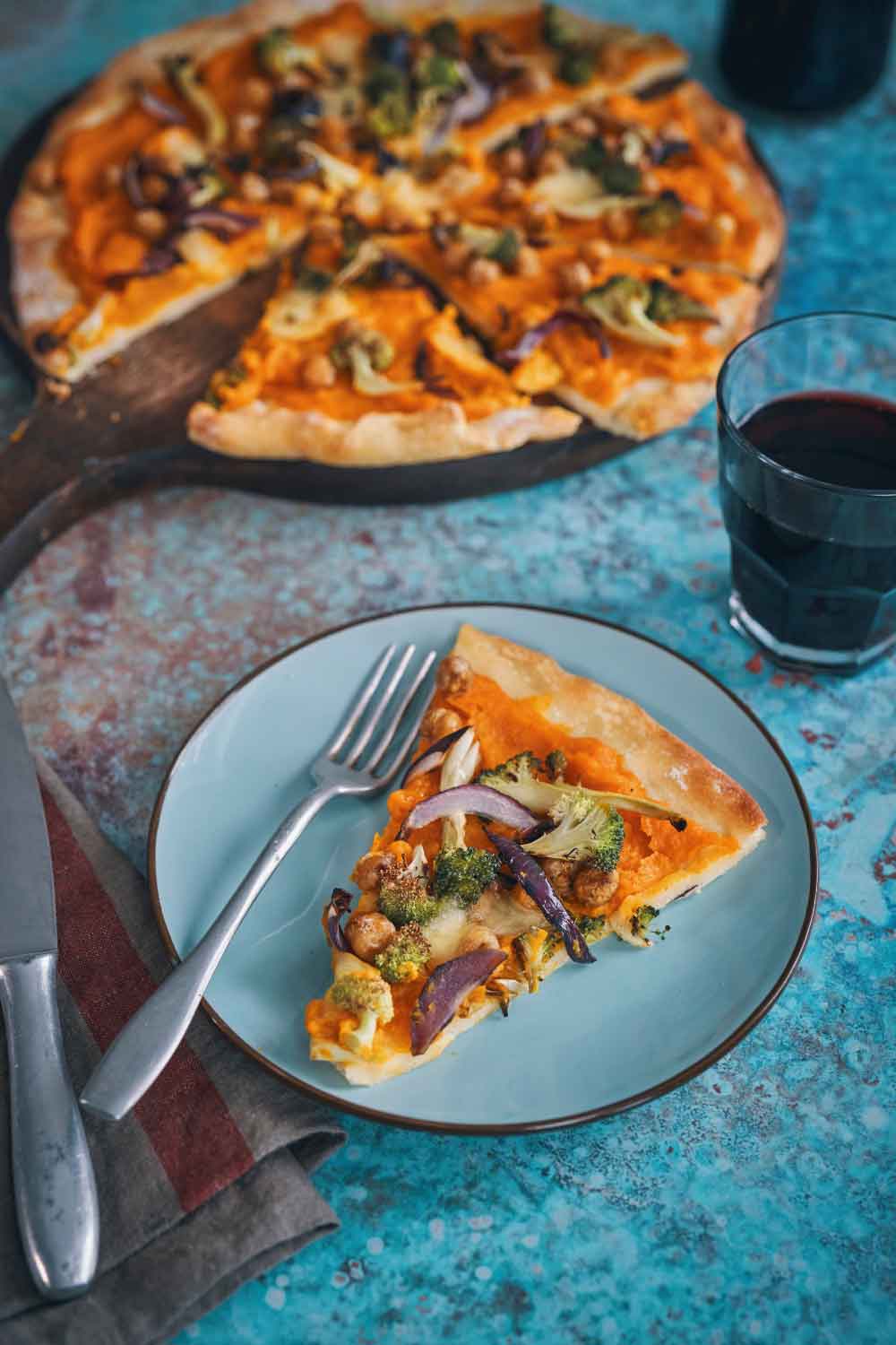 Pumpkin and Chickpea Pizza With Prawns