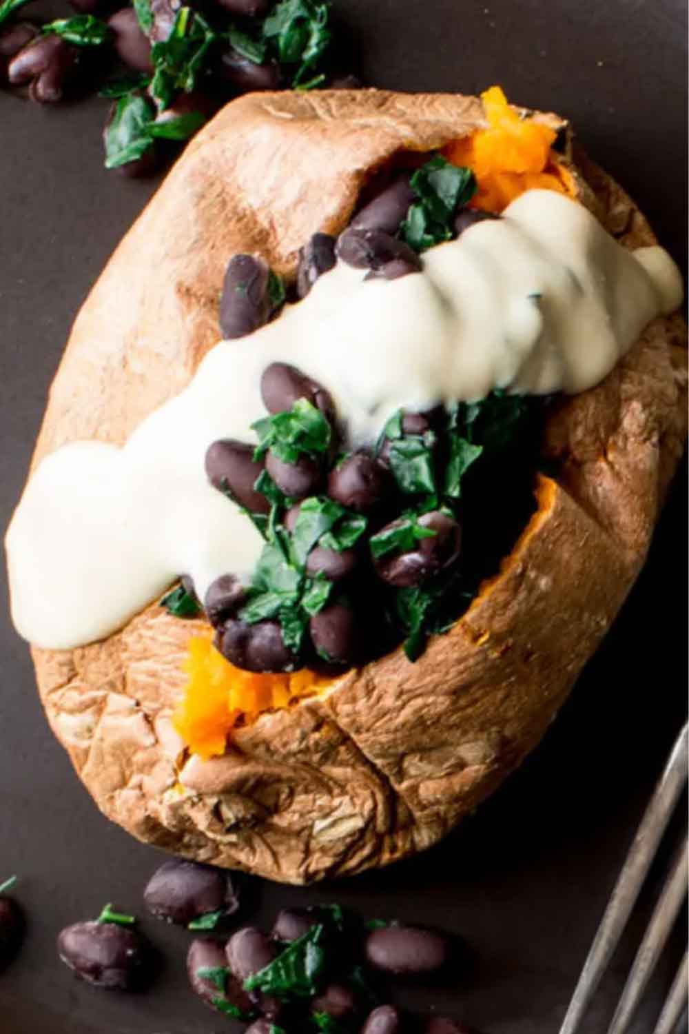 Stuffed Sweet Potato with Hummus Dressing