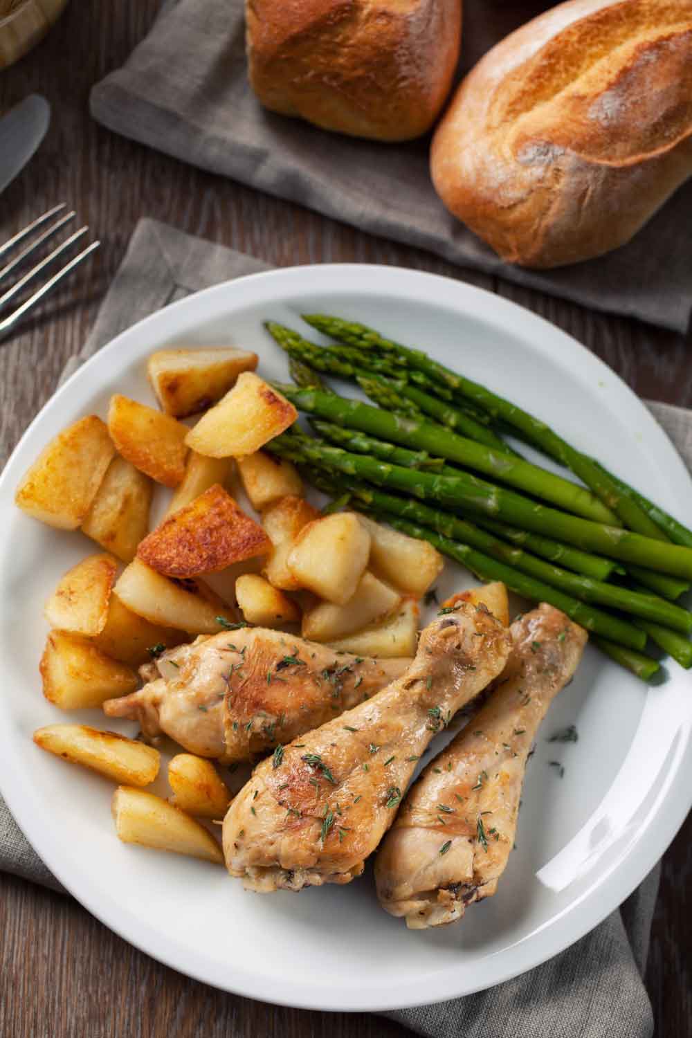 Sweet-and-Spicy Chicken with Roasted Sweet Potatoes and Asparagus