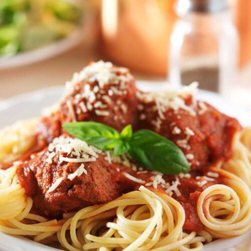 Spaghetti with Turkey-Pesto Meatballs