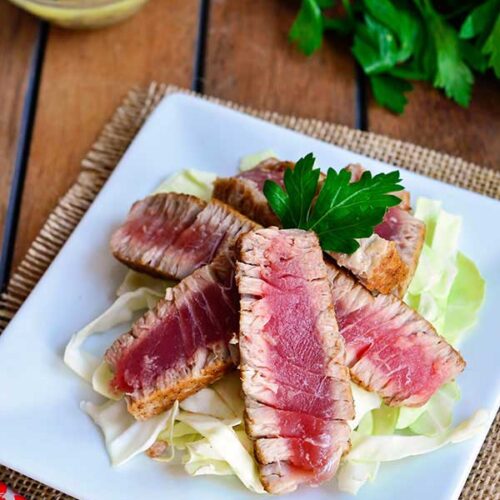 Seared Tuna Steak with Caper Wine Sauce